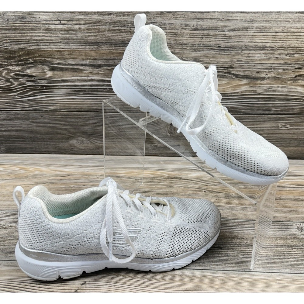 Skechers Skech-Knit Air Cooled Memory Foam Women's‎ White/Silver Sneakers Size 7